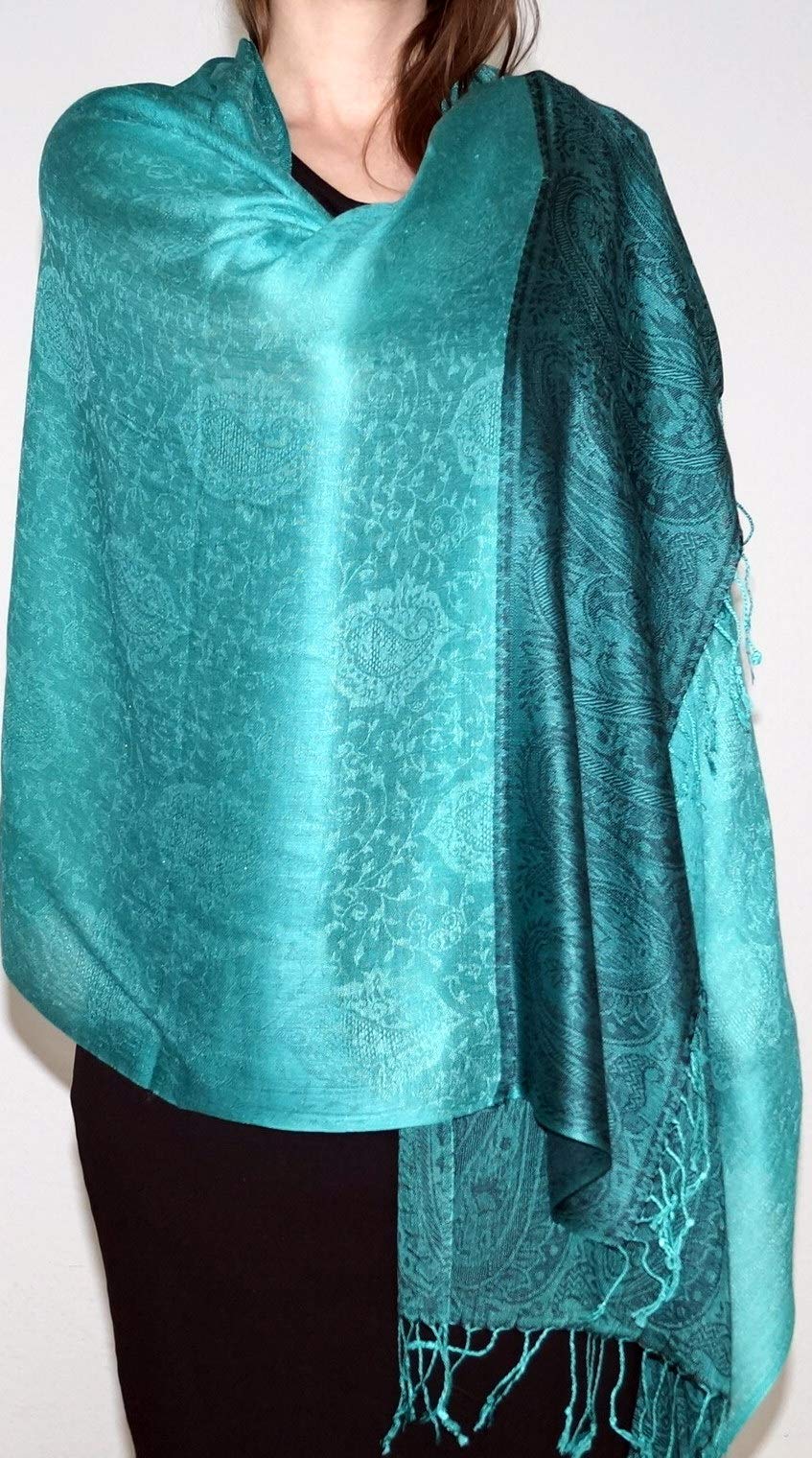 Handgewebter Kaschmir Schal in Ozeangrün Farbe für Klassische Damen mit klassischen Outfits und geschmack - 75cm x 200cm