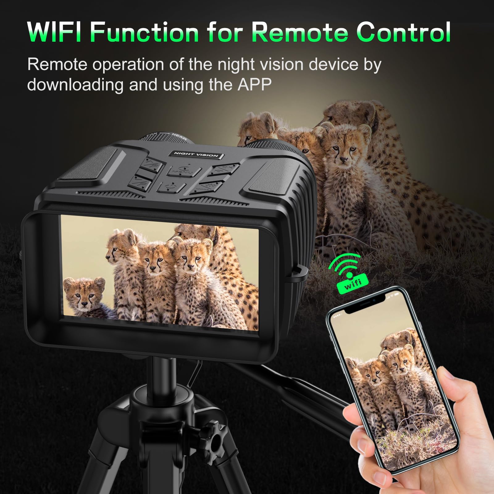 Binoculares Visión Nocturna 4K HD, 40MP Visor Nocturno con Función WiFi Ampliación 8X, Recargable 4000mAH Prismáticos Visión Nocturna con LCD de 4.5",Adecuado para la Caza, con 32GB