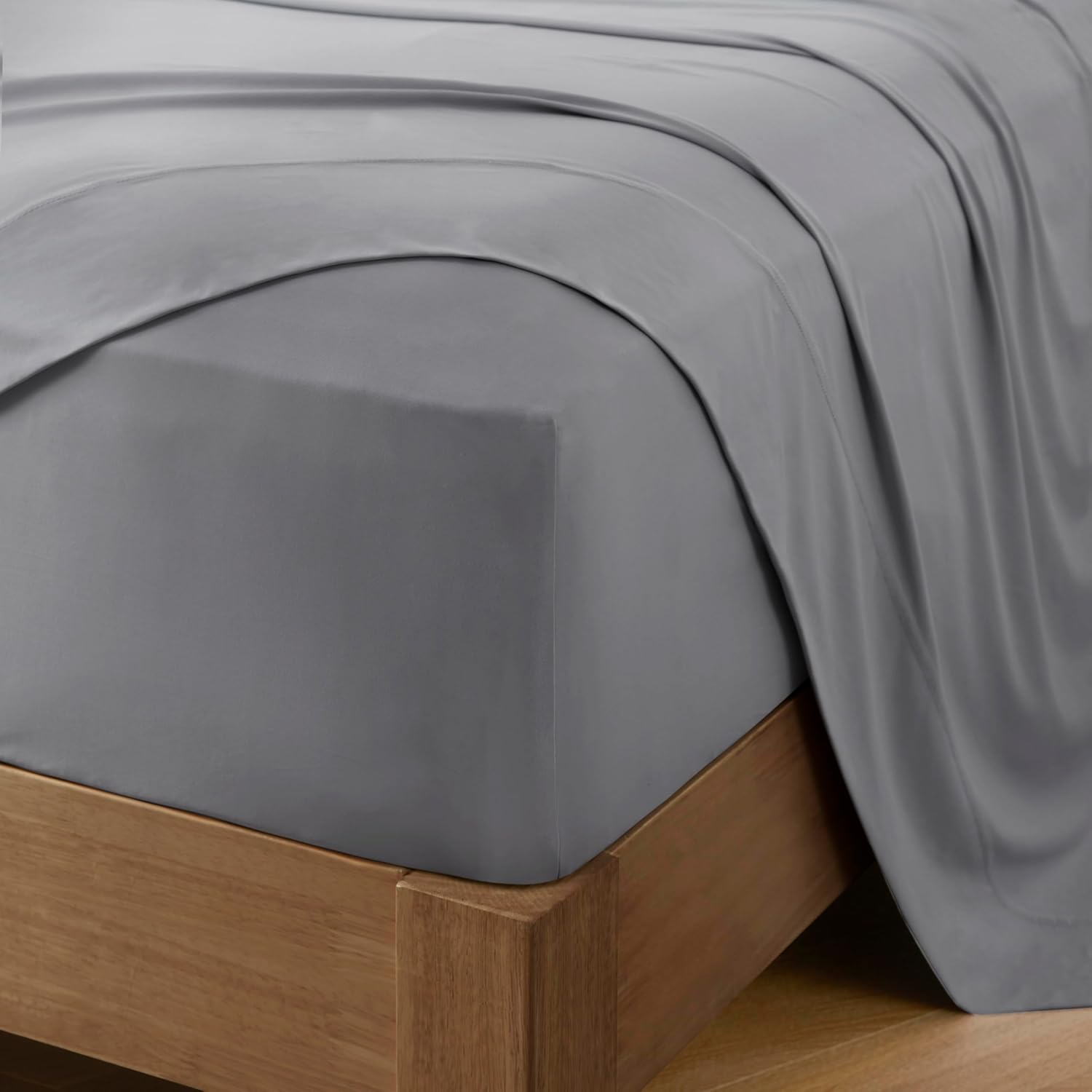 Harbor House Cooling Stretch Jersey Bed Sheets – Queen Size, Grey – Cool-Touch Nylon Blend, Moisture-Wicking & Breathable for Hot Sleepers, Deep Pocket, Soft & Stretchy 4-Piece Sheet Set - Image 5