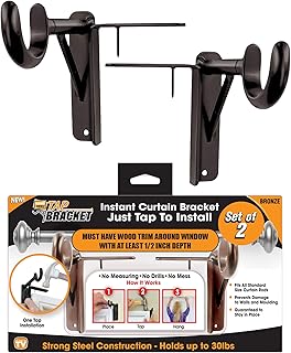 Spark Innovators Tap Curtain Rod Bracket, Bronze, Set of 2 – No Drill Curtain Rod Brackets, Damage-Free, Easy to Install | Fits 1.25" Rods, Holds up to 30 lbs, As Seen on TV – Great Gift Idea for Moms