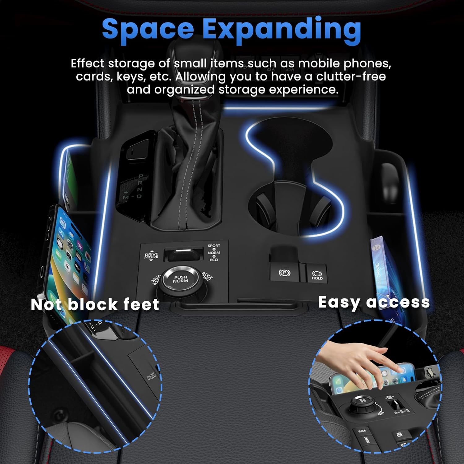 Autorder Silicone Center Console Organizer for 2020-2022 Toyota Highlander Accessories Seat Gap Storage Box Soft Gear Shift Panel Trim Cover