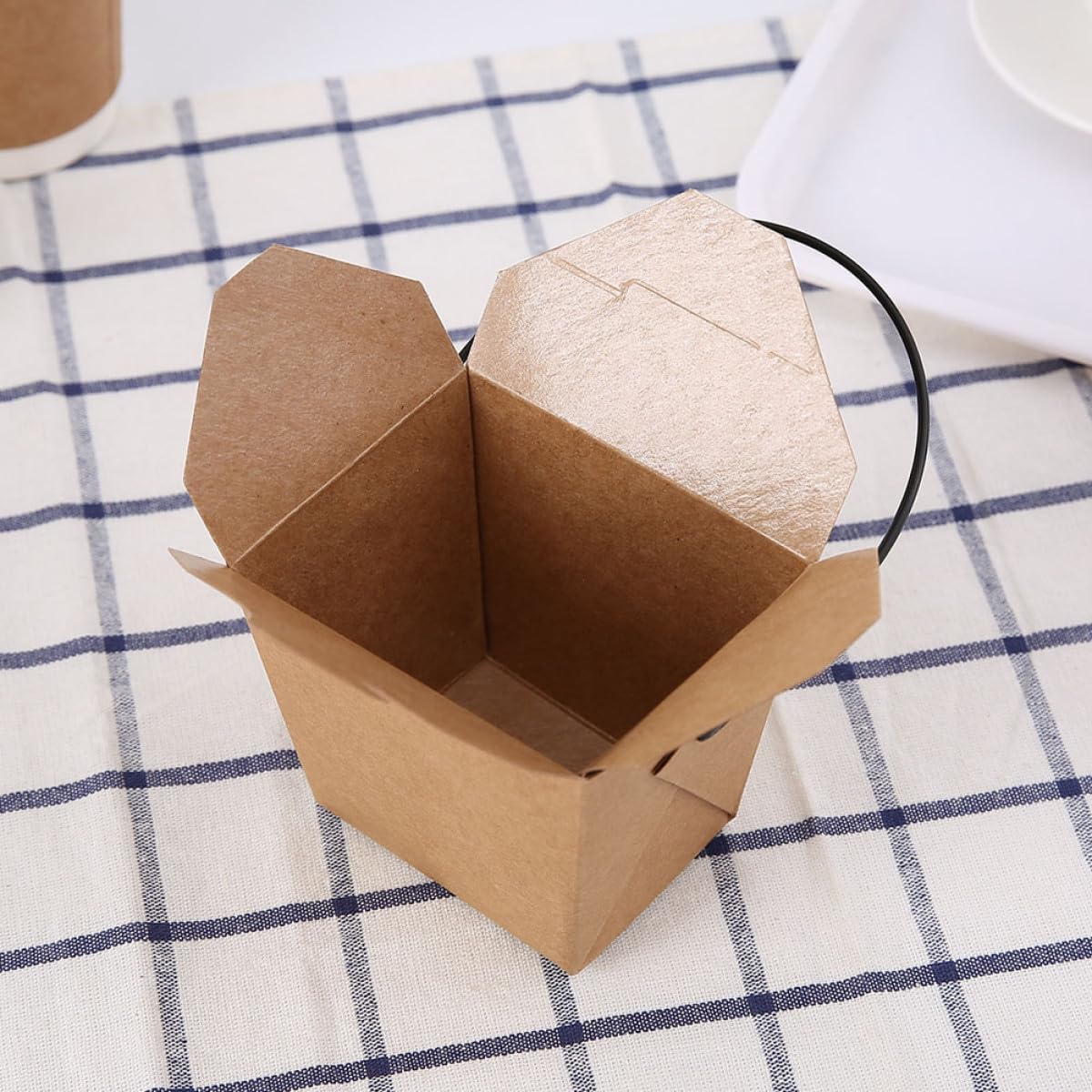 Take-Out Paper Boxes Kraft Snack Containers Multipurpose Fried Chips Wrapping Boxes with Handle for Fried Chicken and Popcorn, Portable Food Holders for Picnic and, 20Pcs