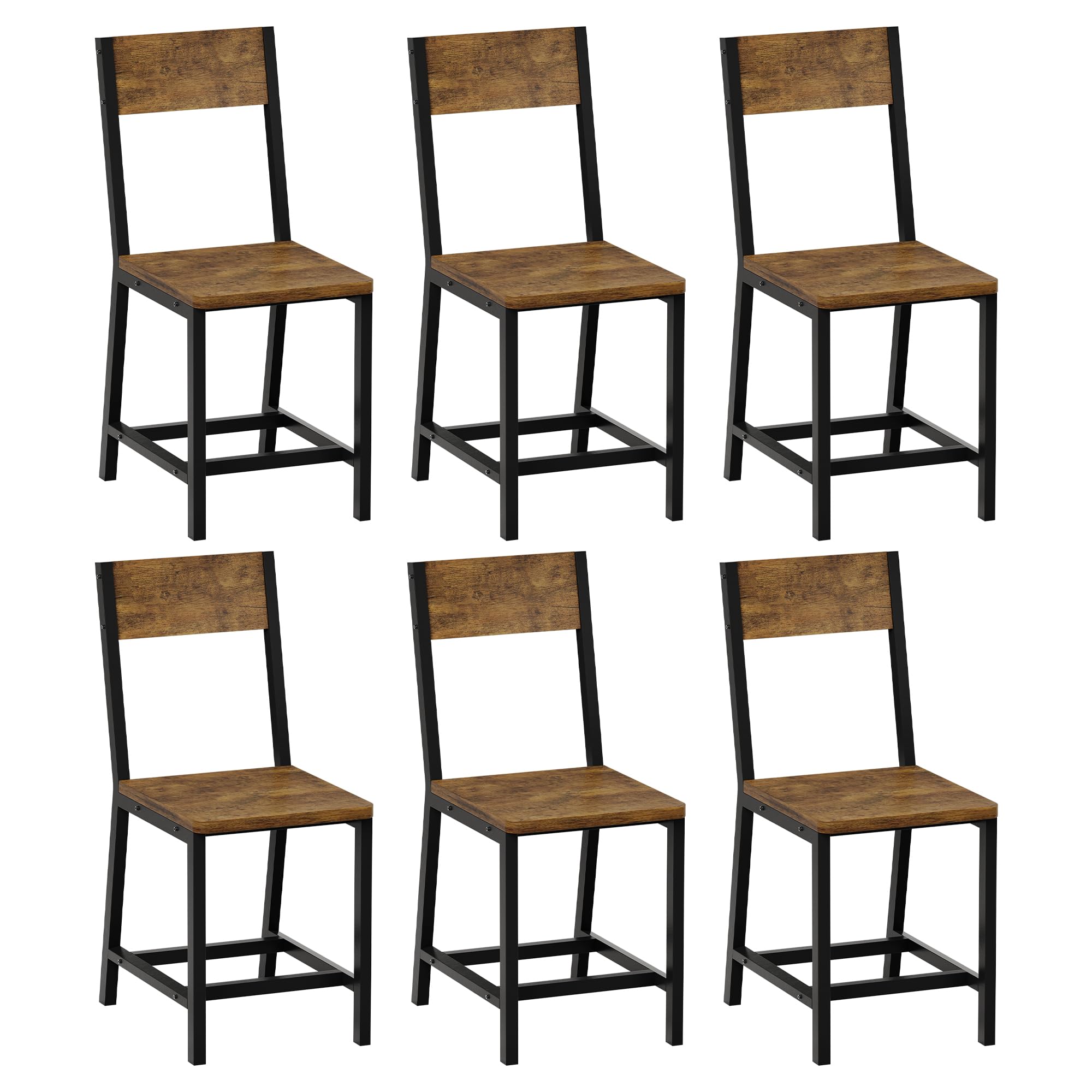 YOUDENOVA Sedie Da Pranzo Set di 6, Robusta Struttura In Metallo, Comode Sedie Da Cucina Con Schienale, Ideali Per Soggiorno, Sala Da Pranzo E Cucina, Marrone Vintage, Portata Fino a 150 Kg