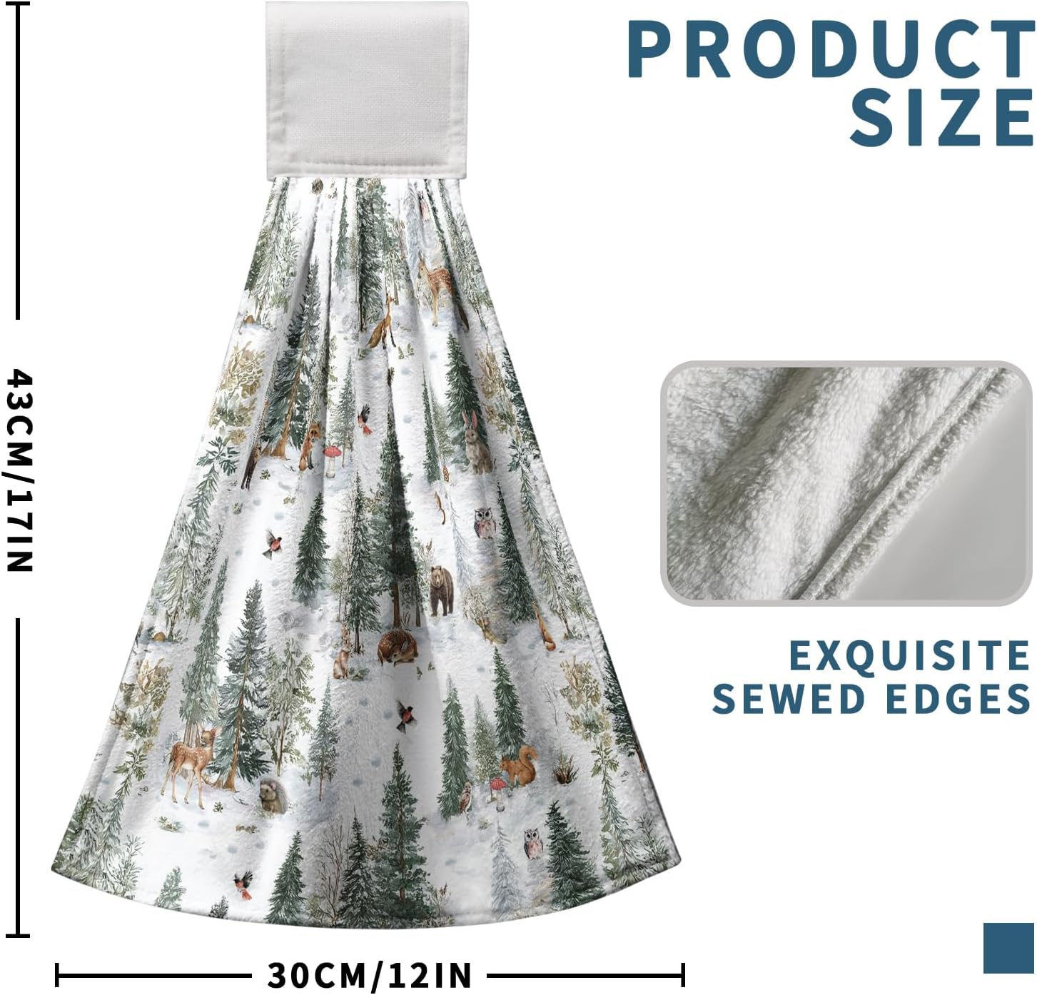 Winter Animals Forest Kitchen Towels with Loops Xmas Holiday Decorative Hand Tie Towel Fast Drying Dish Cloth Soft Absorbent Hanging Hand Towels for Bathroom Kitchen Set of 2 - Image 6