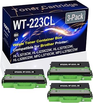3-Pack Black Compatible WT223CL WT-223CL Waste Toner Container Box High Capacity fit for HL-L3210CW HL-L3230CDW HL-L3270CDW Printer