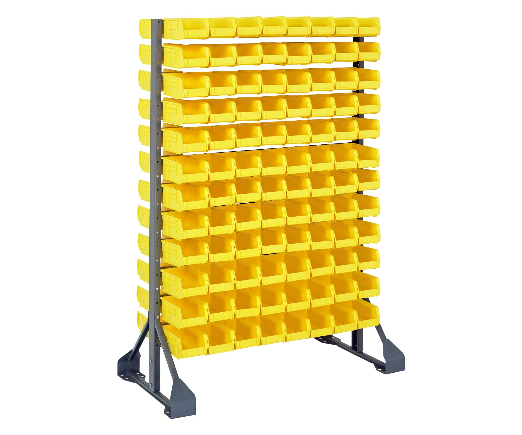 QUANTUM STORAGE SYSTEMS QRU-12D-220-192YL Solid Double Sided Rail Bins Racks 12 Shelves 192 Ultra Stack & Hang Yellow Bins 53" H x 36" W x 20" D