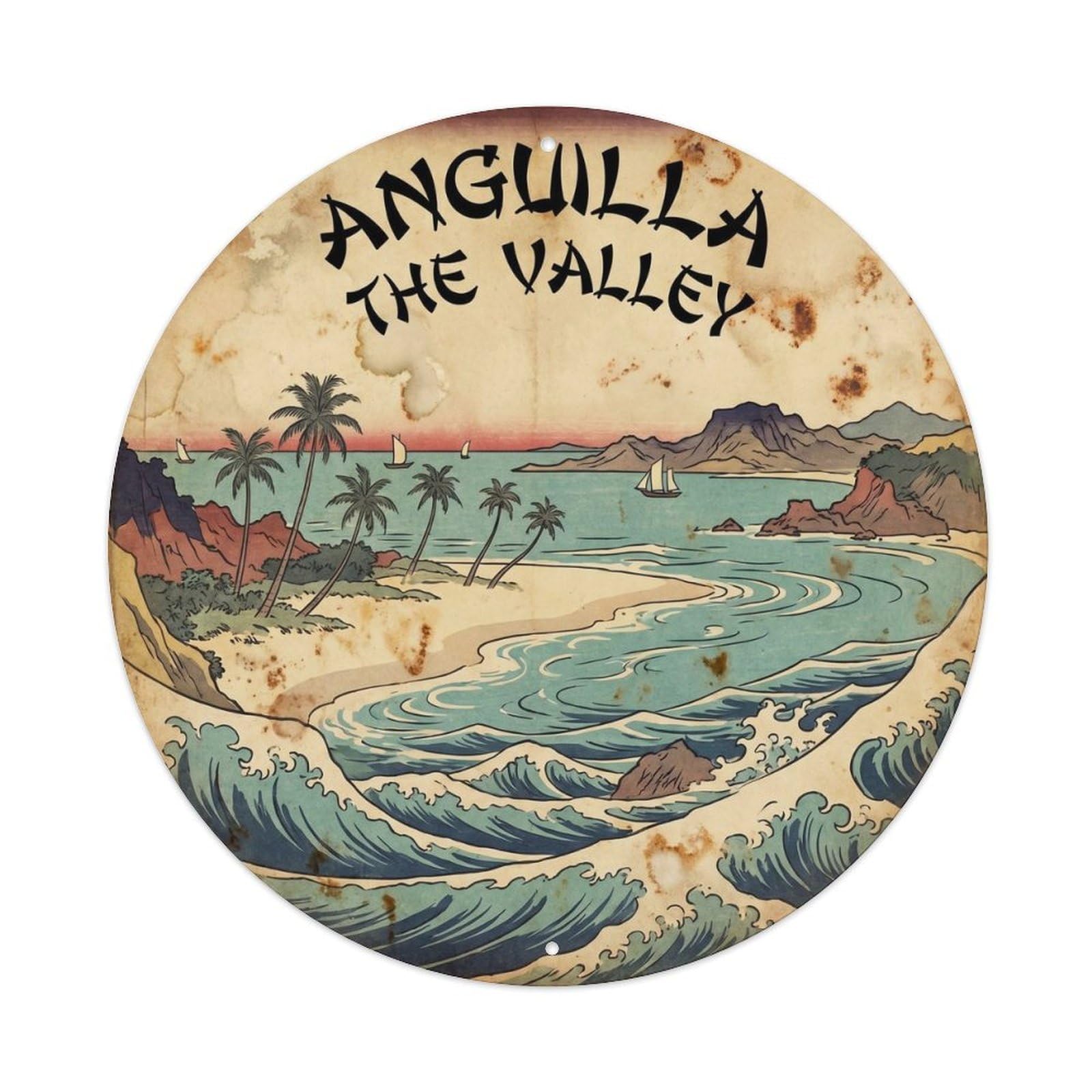 Olhnbad 08X08inch Style Anguilla Valley Tropical Coast Classic Illustration Metal Tin Sign