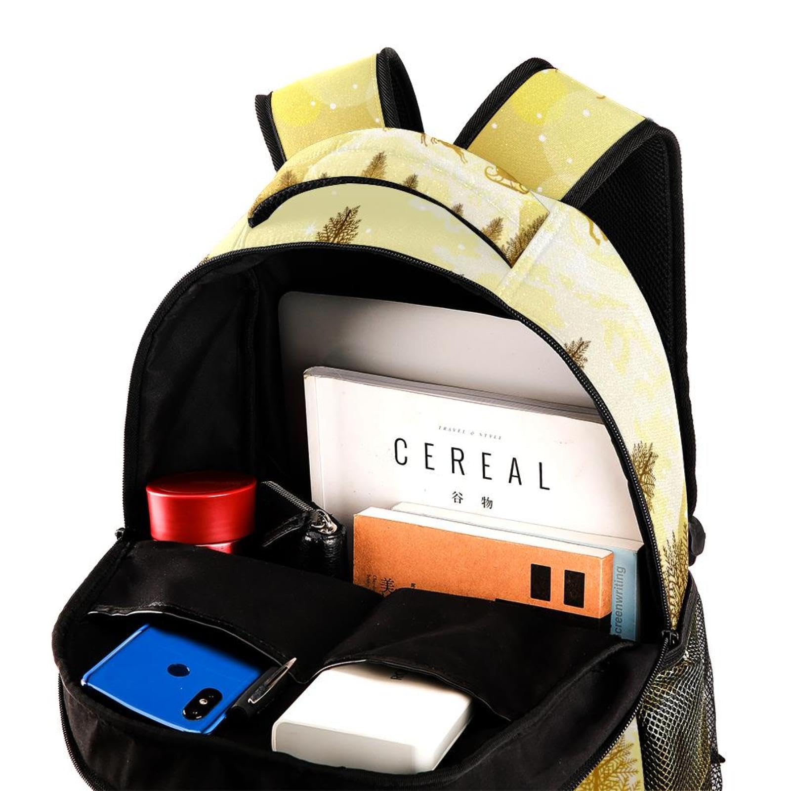 Zaino scolastico per uomini e donne, Babbo Natale renne volanti borsa per computer portatile, zaino leggero per università, zaino casual per libri