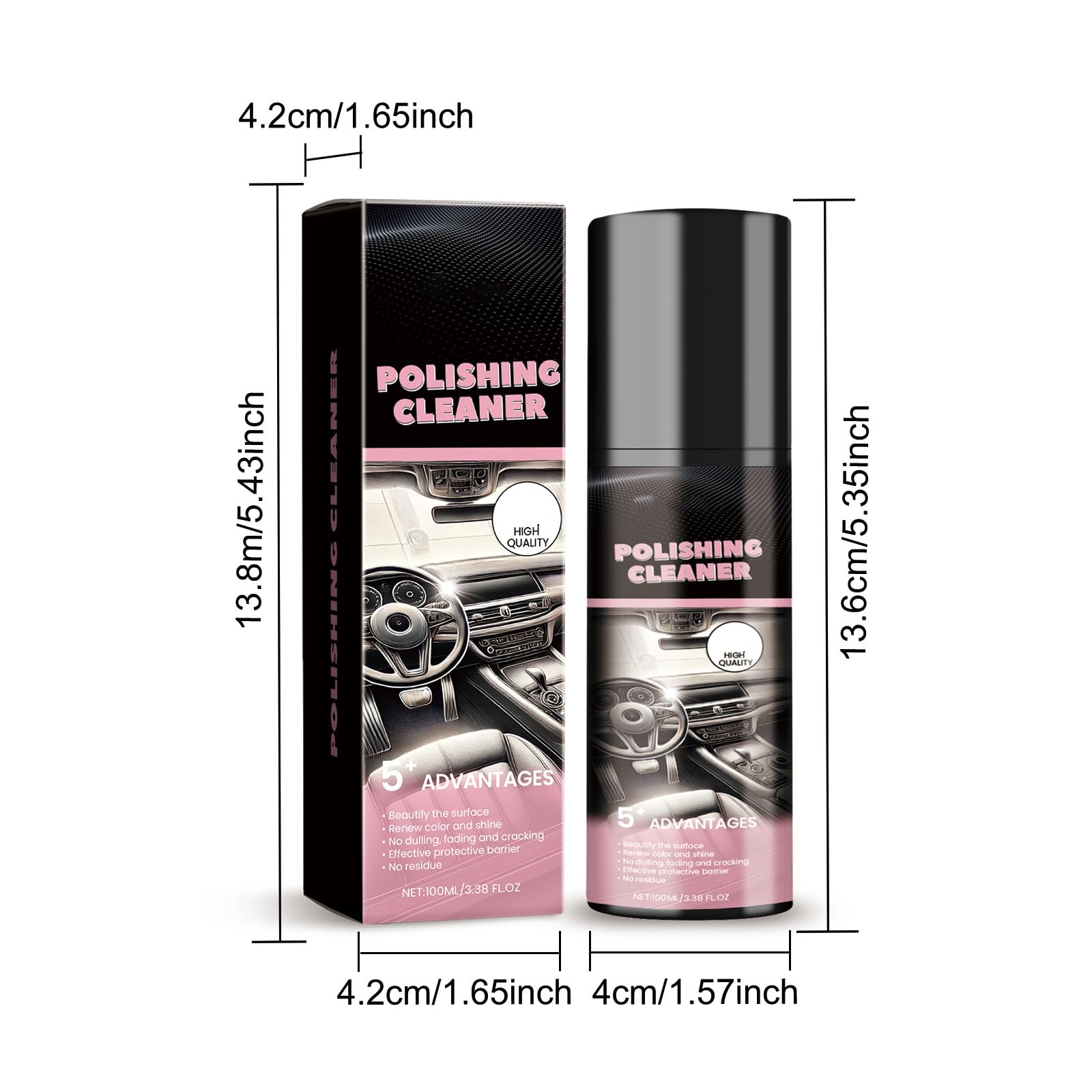 100 ml Auto-Innenraumreiniger-Spray, wasserloses Polierspray, langanhaltender Superglanz, Allzweckreiniger für Gummi, Leder, Kunststoff und Fahrzeuginnenräume (6)
