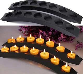 7 in 1 Arch Tea Candle Holder, Black Wooden Bridge Candle Stand, Candelabra Tealight Candle Holder for Coffee Table - 2 PCS
