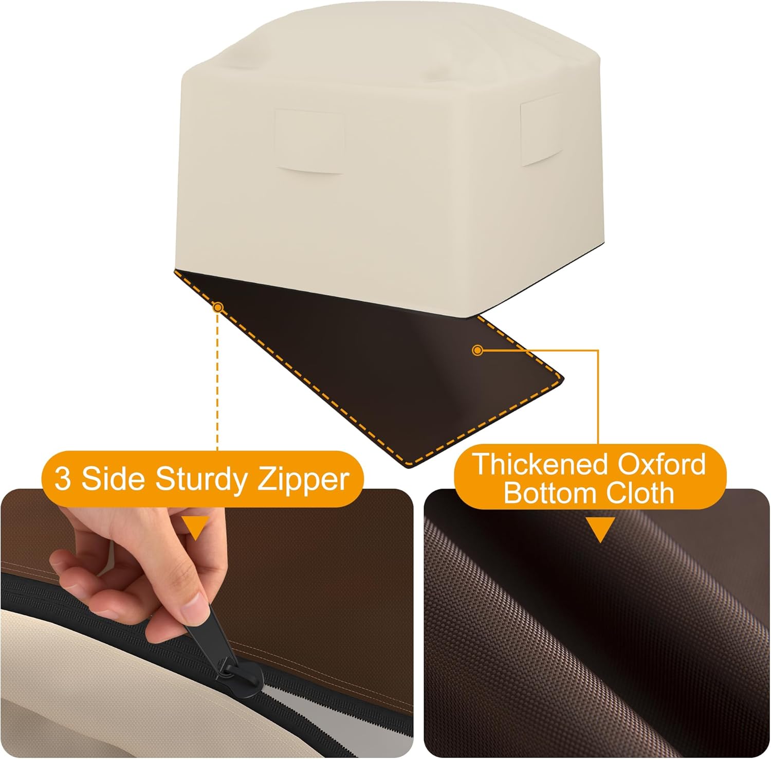 HDCAXKJ Grill Cover with Zipper Waterproof BBQ Grill Cover for Outdoor Barbecue Anti-UV Sun Patio Grill Covers Fade Resistant Outside Burner Barbecue Covering (67" L x 26" W x 55" H, Beige & Brown)