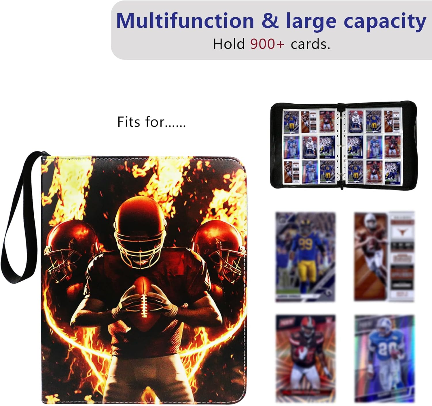 Football Card Binder, 2025 Sports Trading Card with Sleeves Holder Album, 900 Pockets Rugby Card Holder Sheets Display Storage Protectors for Collectors Boys and Girls Gift