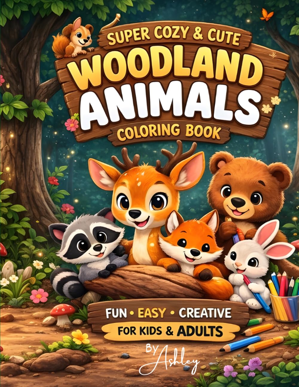 Super Cozy & Cute Woodland Animals Coloring Book: 50+ Adorable Forest Animal Illustrations | Bold & Easy cute forest animal Designs for Stress Relief and Fun for Kids & Adults