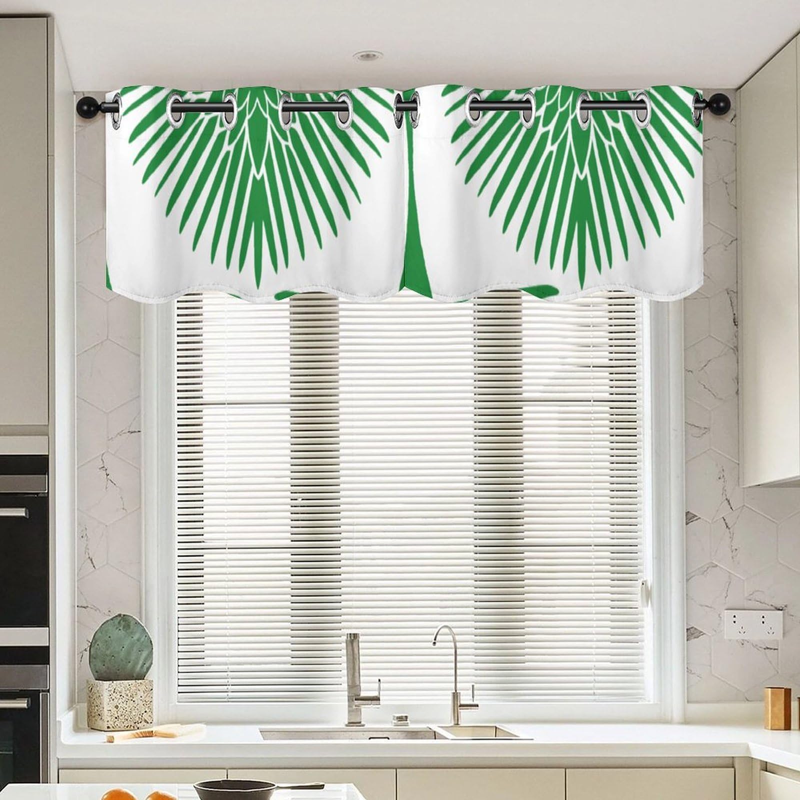 Elegantes cenefas de ventana Chinoiserie, juego de 2 cortinas de cisne verde