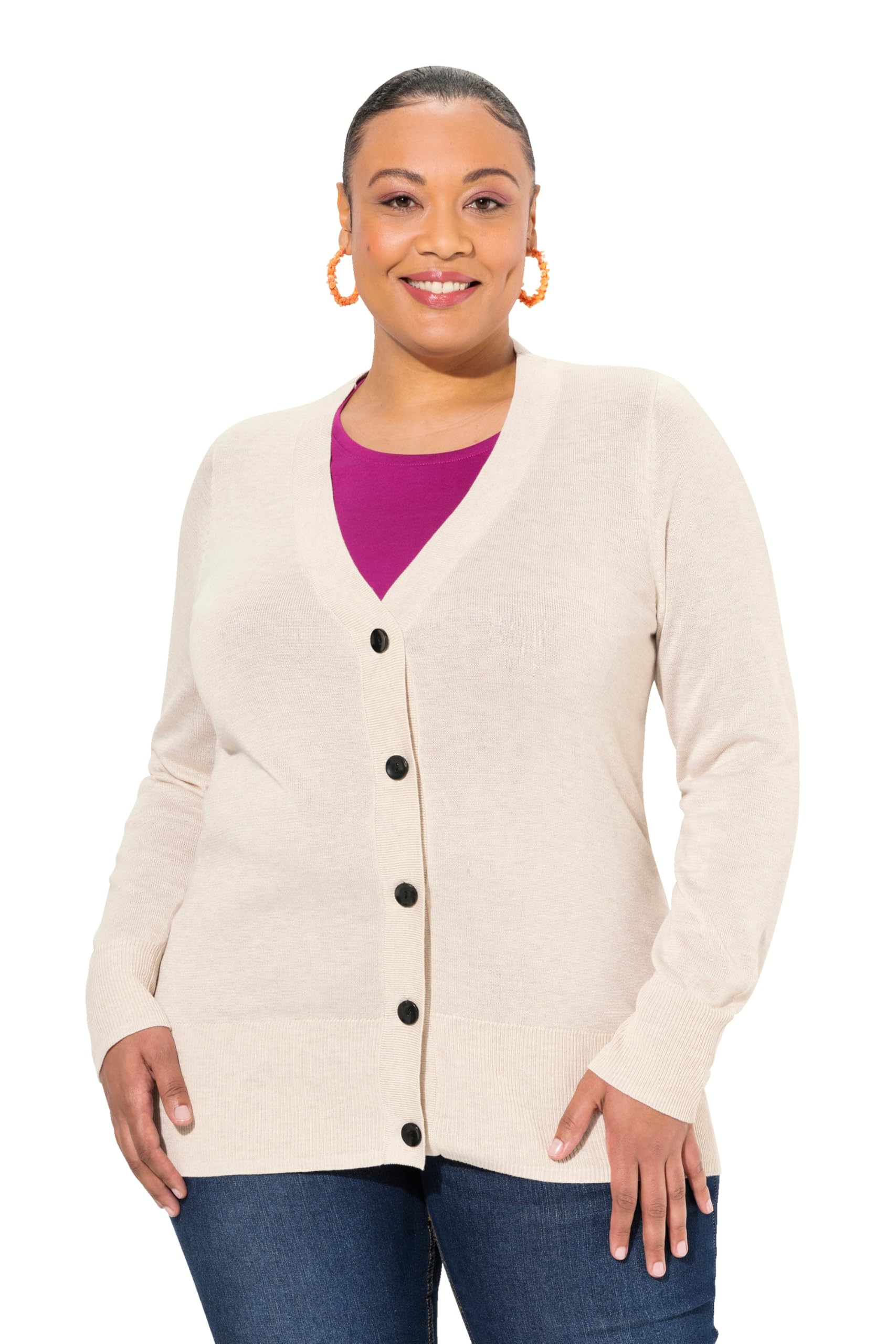 Ulla Popken Women's Nature Melange Wear Plus Size Curvy Classic Button Cardigan Sweater 42+ 791605201-42+