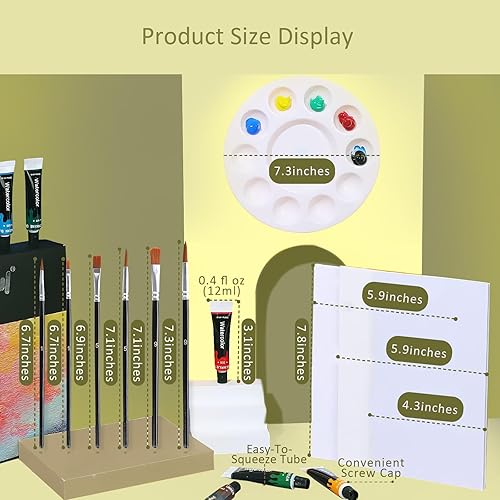 Miniatura 3 de Colorful Juego de pintura de acuarela para niños, tubos de pintura de acuarela de 12 colores con 6 pinceles, 1 paleta, fácil de mezclar para