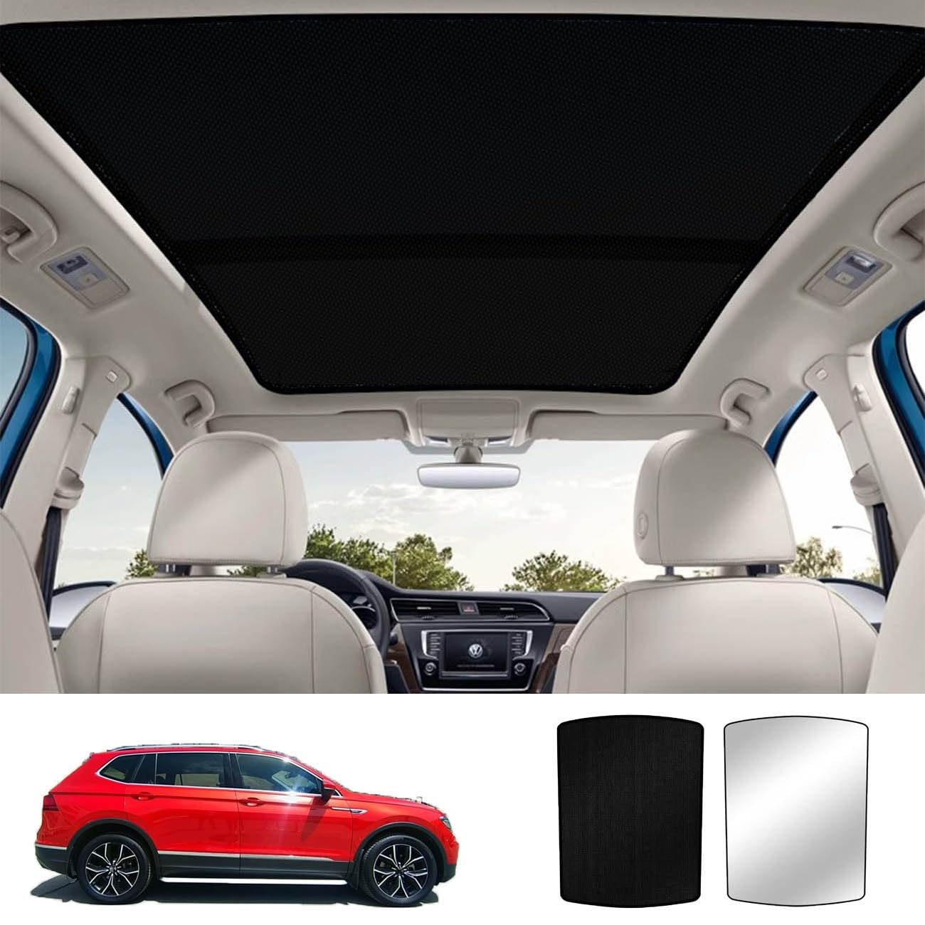 HPLWYM Car Sunroof Compatible with Tiguan 2016-2010 5-Door SUV, Foldable Glass Roof Sunshade with Storage Bag, Sunshade Roof Heat Insulation Sun