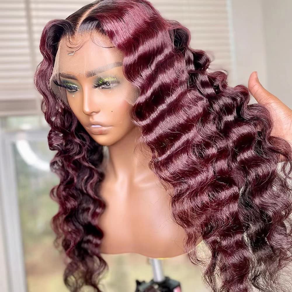 Natural Wig, Ombre Burgundy HD Lace Frontal Wig Human Hair