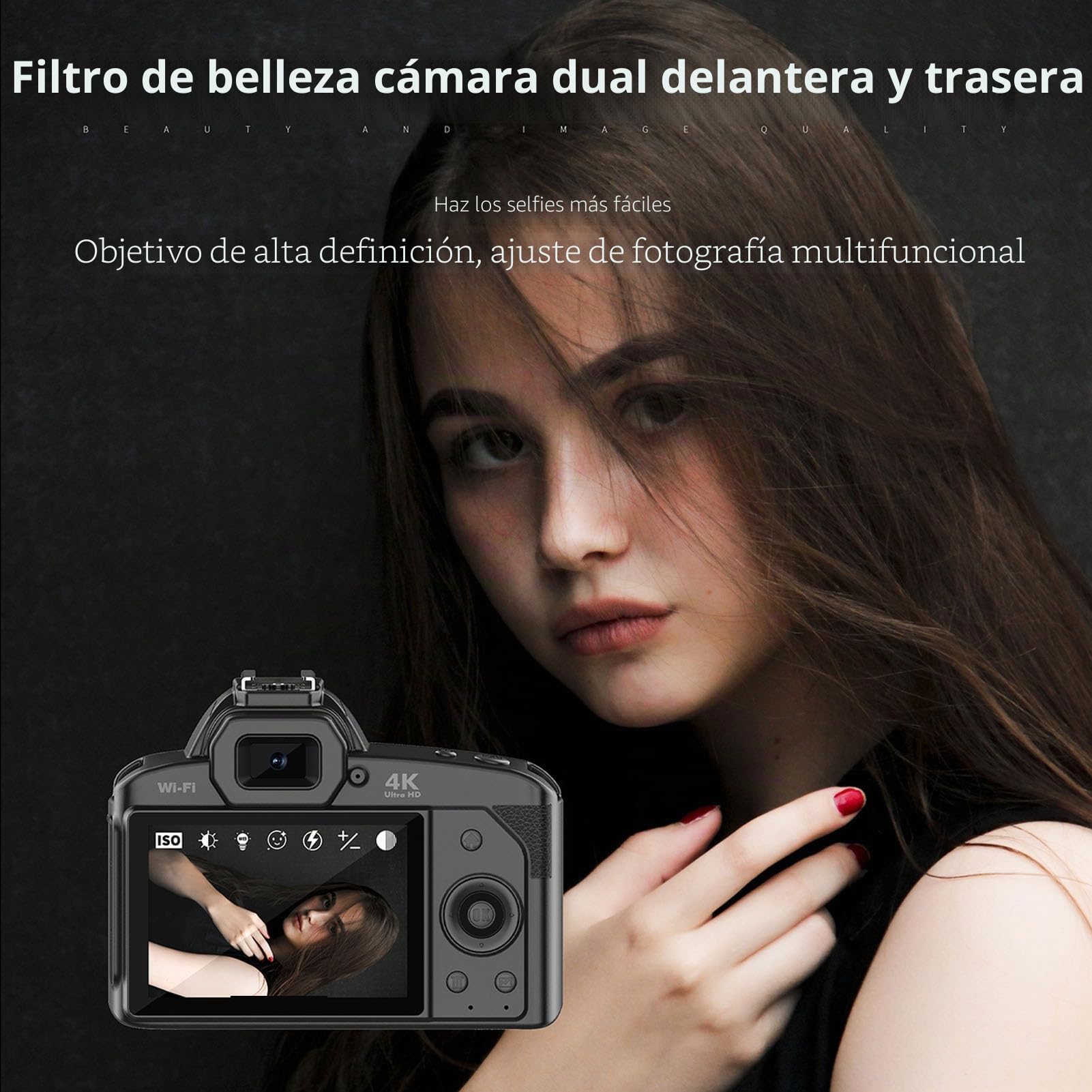 Cámara Digital 4K, Cámara Vlogging WiFi de 64MP para Youtube con Cámara Dual, Visión Nocturna, Zoom Digital 16X, Lente Gran Angular de 120 Grados