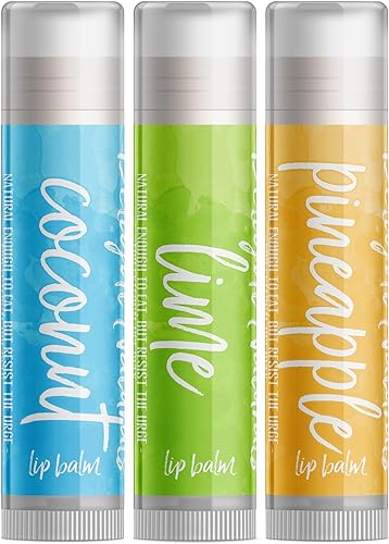 Delight Naturals Set de bálsamo labial de frutas tropicales - Coco, Lima, Piña