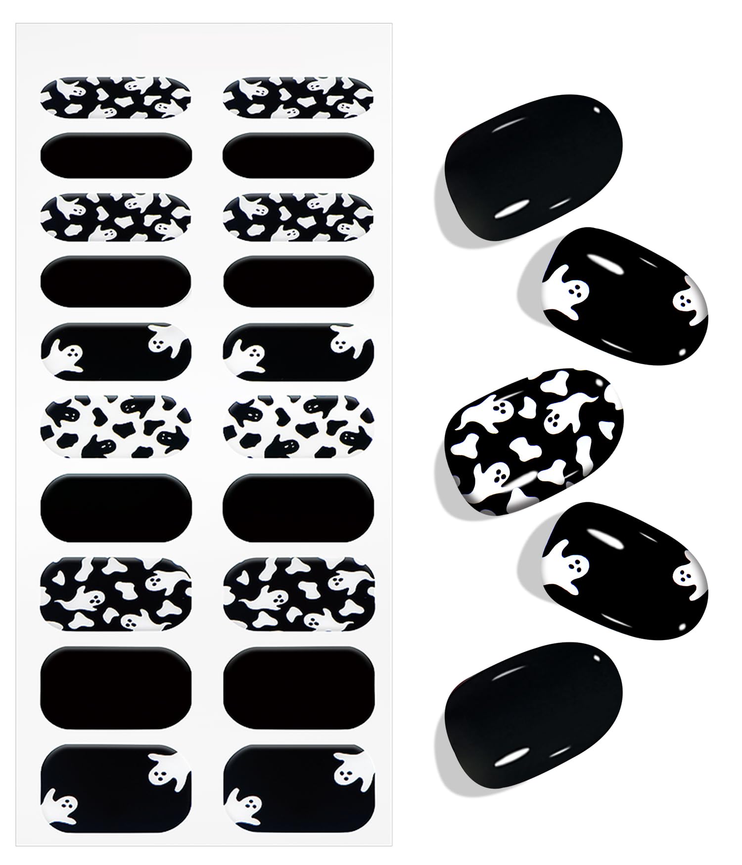 JMEOWIO Gel Nail Stickers Halloween Black White Cute Ghost Semi Cured Gel Nail Strips Wraps UV/LED Nails Art Design Decoration Accessories - Image 2