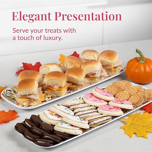 Miniatura 2 de Prestee Paquete de 3 Bandejas de Servir de Plástico Dorado para Fiestas - 13 x 9 Pulgadas Elegantes Bandejas de Servir para Alimentos, Postres y
