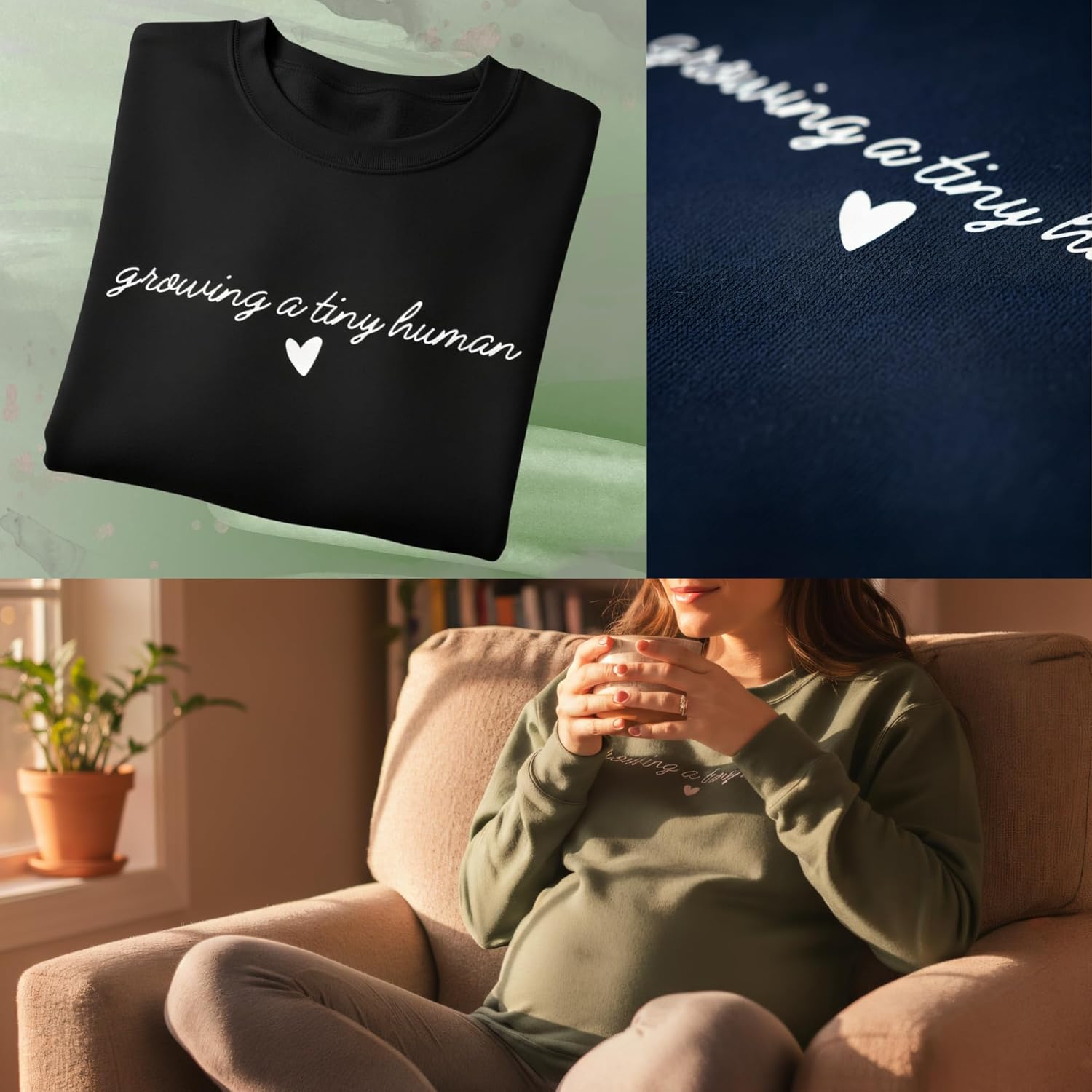 Growing a Tiny Human Pregnancy Announcement Sweatshirt, Maternity Sweater Crewneck, Lightweight Cotton Blend, Relaxed Classic - Image 6