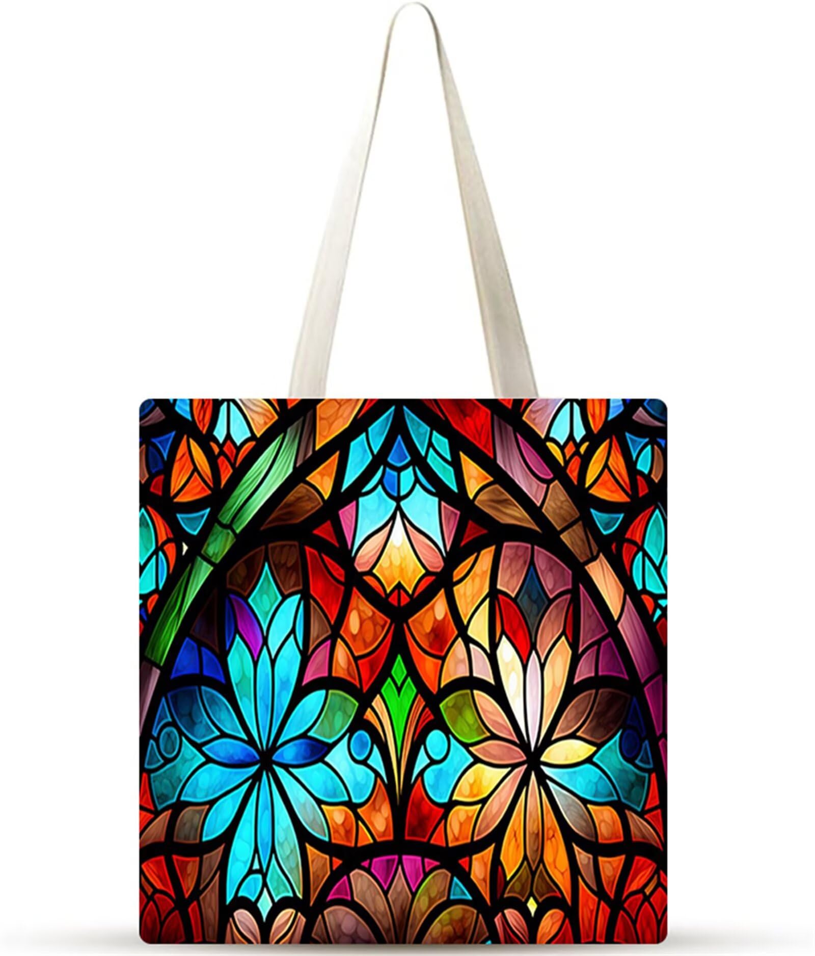 Flores con patrón de vidrio Bolsa de Lona con Estampado, Bolsos de lona para Mujer, Bolsa de Tela Reutilizable para Compras de Comestibles para Trabajo Compras Escuela y Vida Cotidiana
