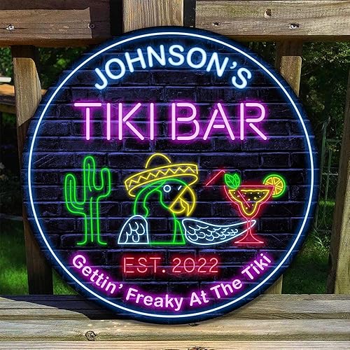 Miniatura 9 de V VIBEPY - Letreros de barra Tiki de neón con luces LED de neón impresas, Gettin' Freaky At The Tiki Signs, letreros de madera de 12 pulgadas, 18