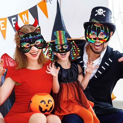 Miniatura 6 de Max Fun 36 máscaras de Halloween para arañar, kit de manualidades para niños, cumpleaños, cosplay, decoración de aula, papel mágico para rascar,