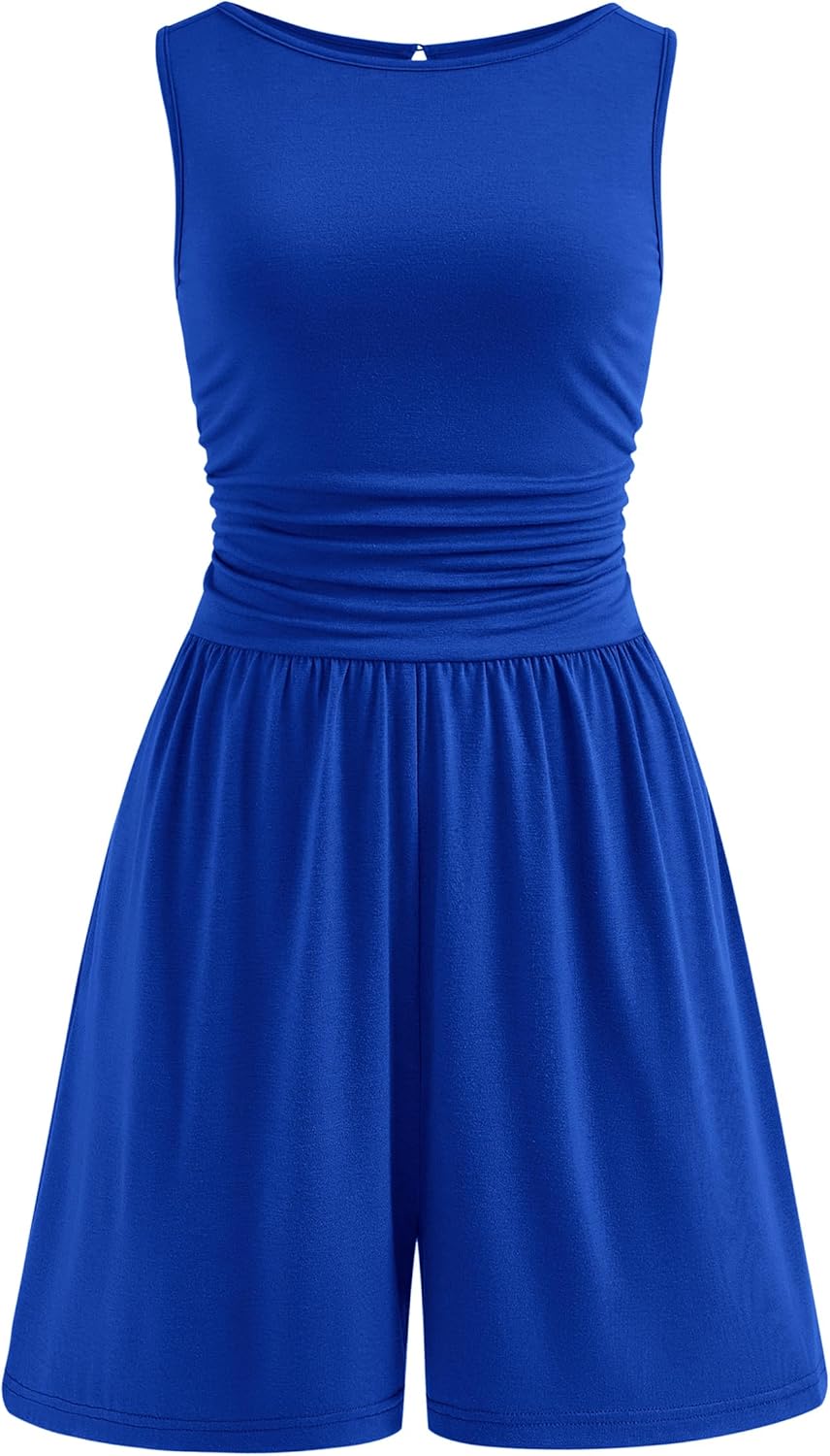 PRETTYGARDEN Summer Rompers for Women 2026 Dressy Casual Sleeveless Short Wide Leg Jumpsuits Beach Vacation One Piece Outfits