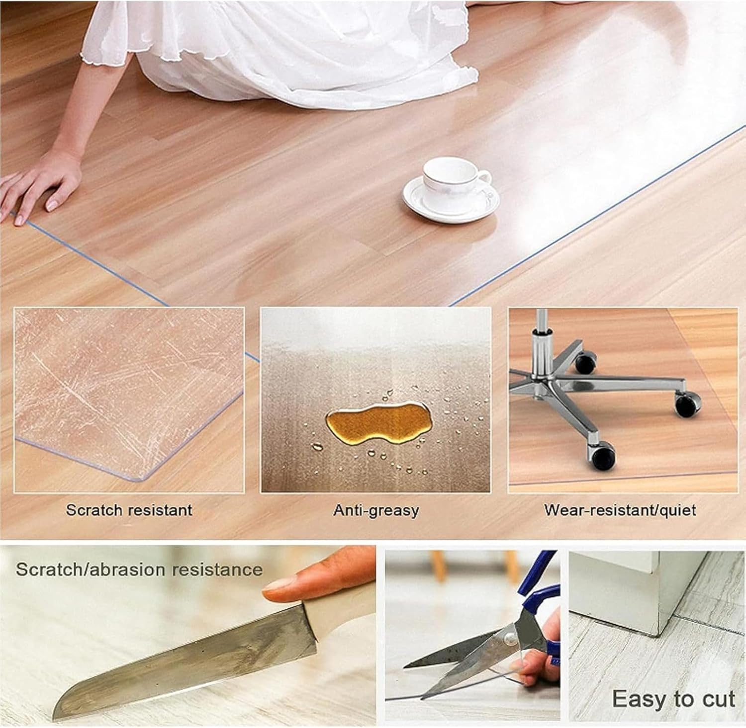 チェアマット オフィスチェアマット 半透明カーペットプロテクターチェアマットPVCビニールフロアデスクチェアマット2mmコンピュータ