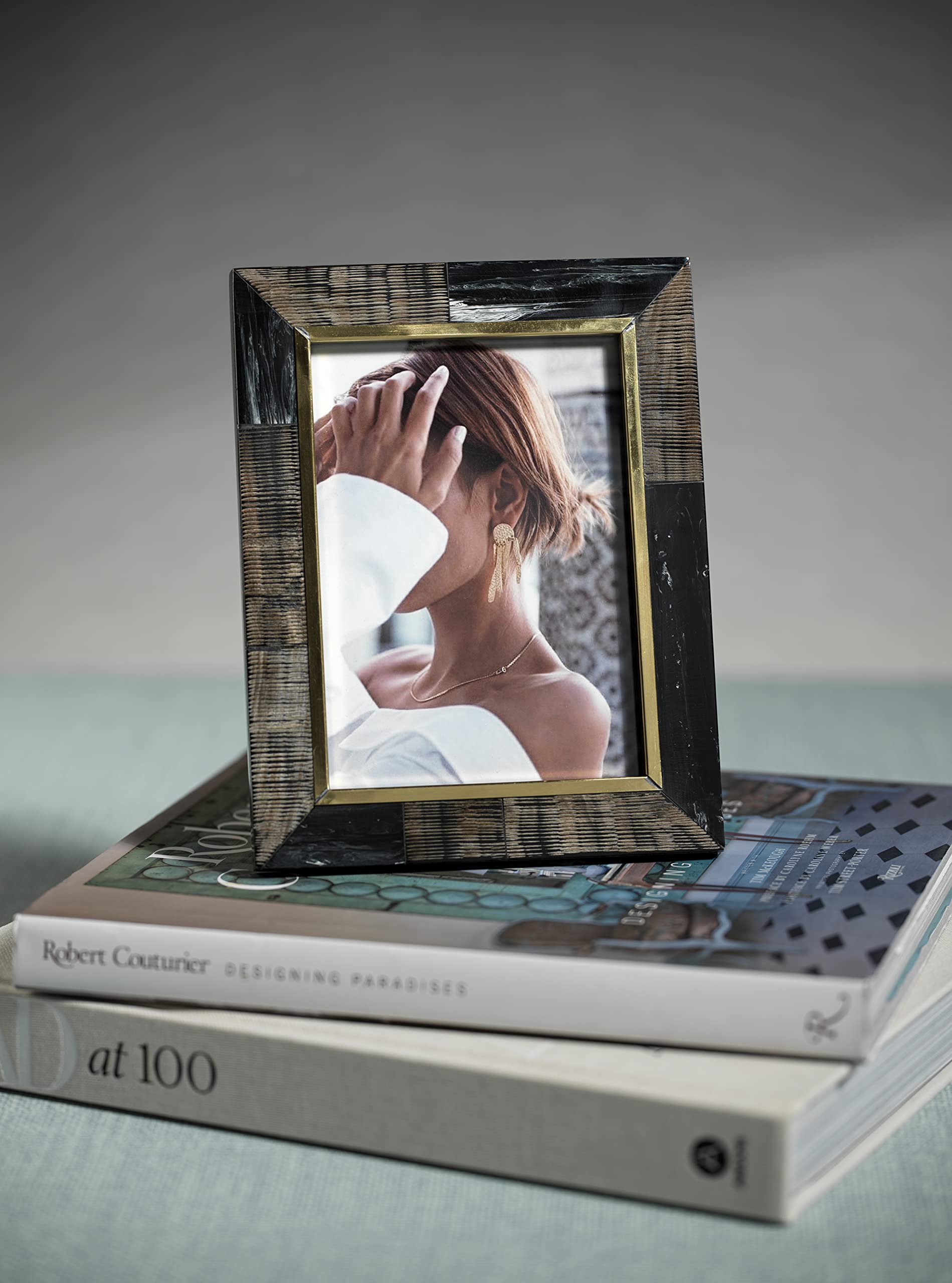 Amazon.com: Zodax Black Shagrin Photo Frame with Inner Brass Trim