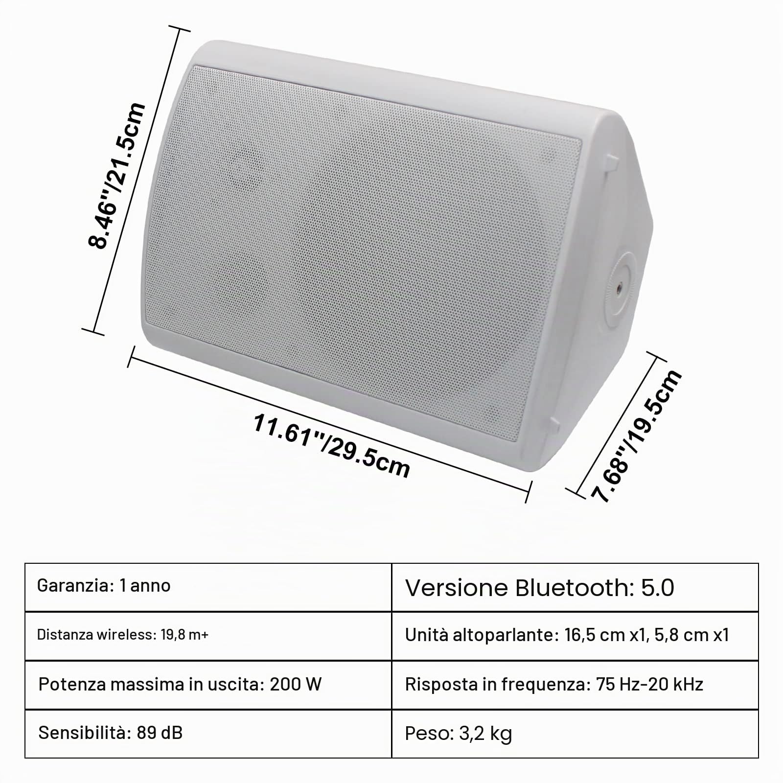 Herdio 600W 6,5" Bluetooth Altoparlanti da esterno 4 pezzi bianco