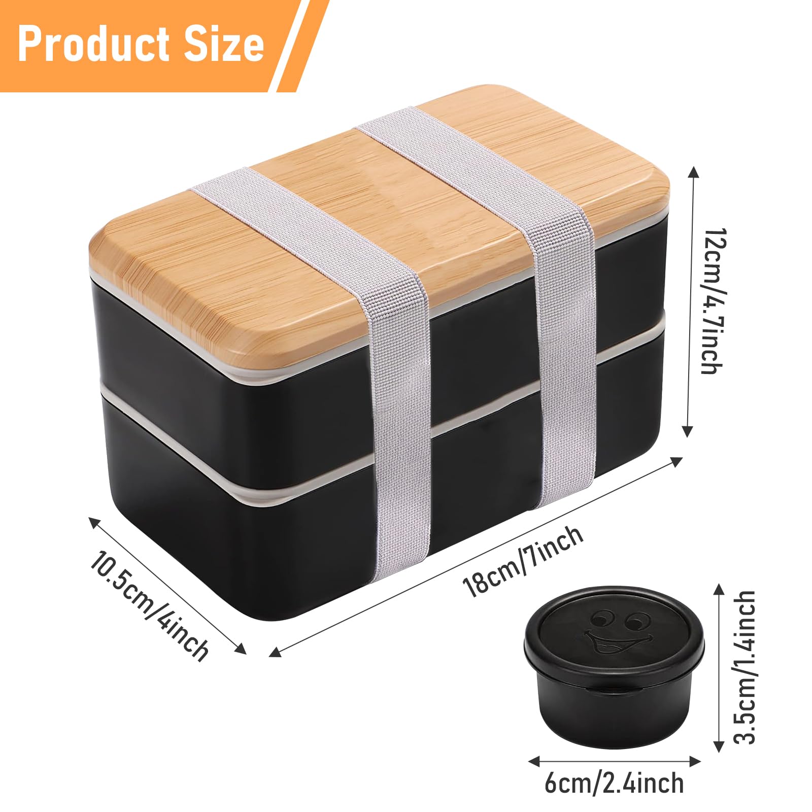 Mooisco Lunch Box for Adults,Stackable Food Container 2 Compartment Lunchable Bento Boxes With Cutlery Set 1400ML?47oz? Black Lunch Containers with 60ML(2oz) Sauce Box