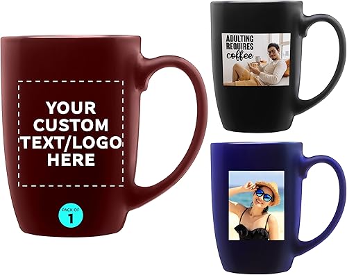 DISCOUNT PROMOS Juego de 50 tazas de café grandes de cerámica moca brillante, 16 onzas, texto personalizable, logotipo, gres, suave, duradero, mango