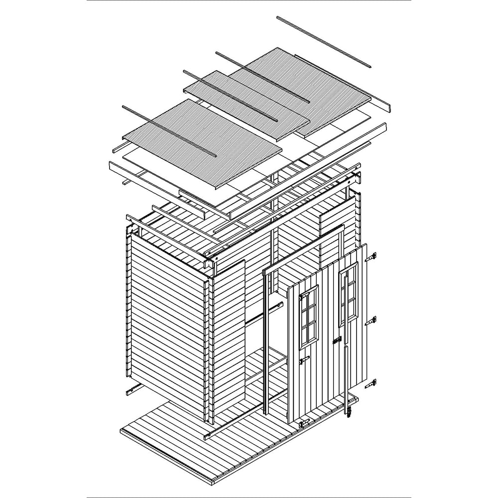 Casa de Almacenamiento jardín con Suelo TRATADO 142x239x200 cm/2.63 m2 - Caseta para Exterior jardín - Cobertizo de Madera pequeño - Techo, Ventanas- TIMBELA M310C+M310G