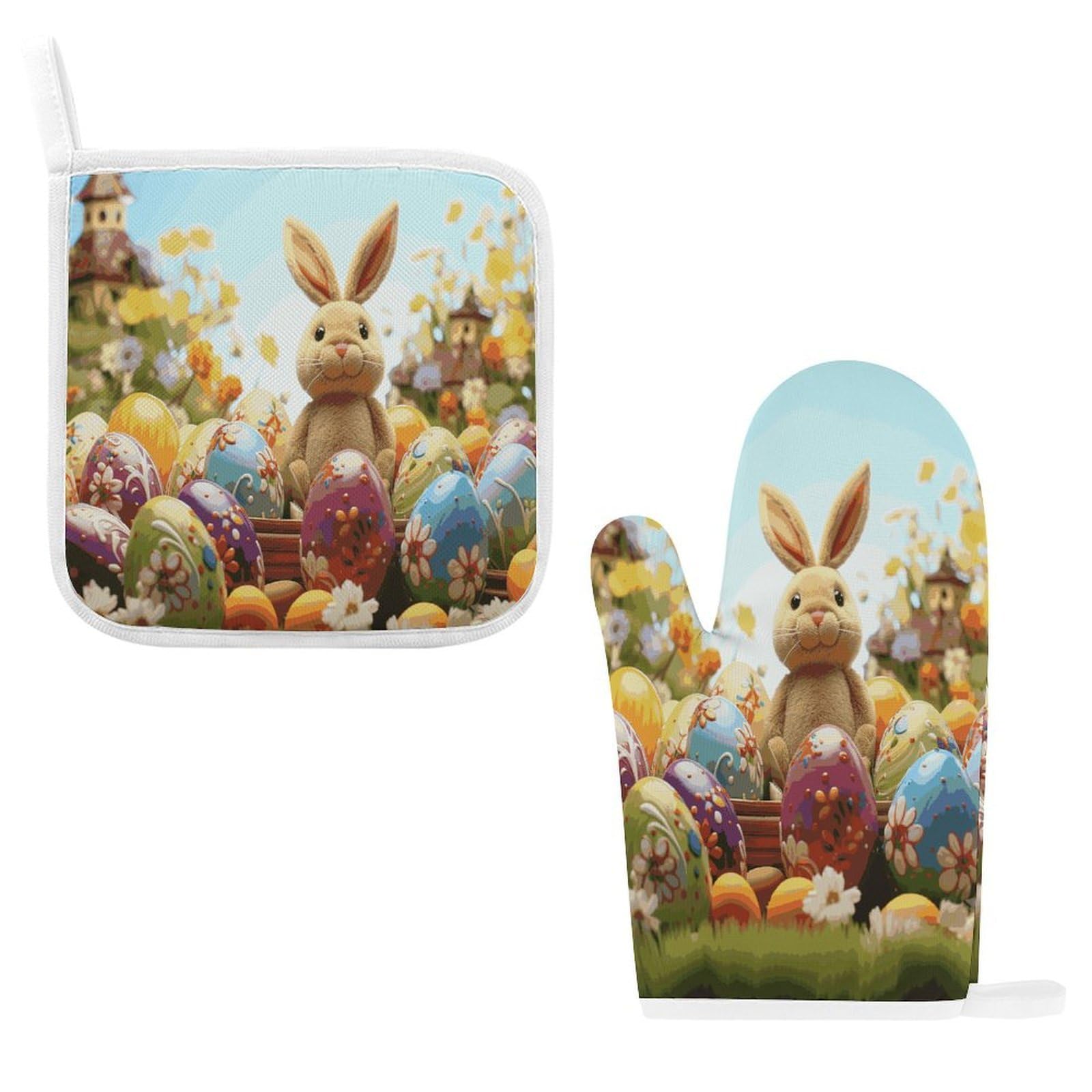 Fodpand Style Easter Colorful Eggs Oven Mitts And Pot Holders Sets