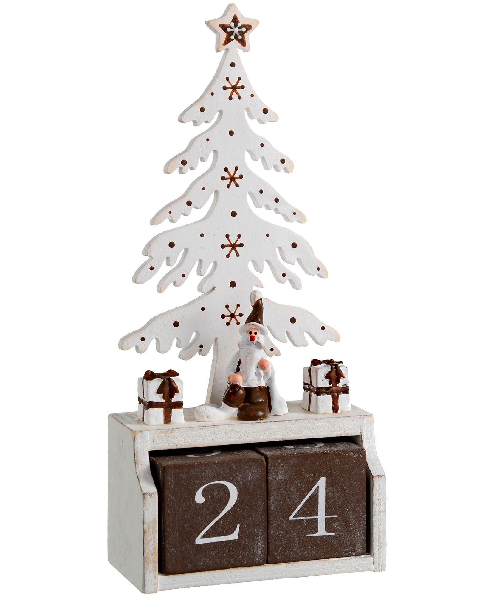 WeRChristmas Wooden Tree Advent Calendar Christmas Decoration, 19 cm - White