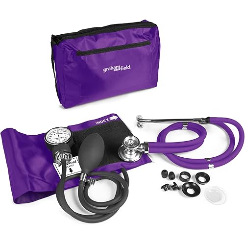 Lumiscope Professional Blood Pressure Kit - Stethoscope, Manual BP Cuff, Sphygmomanometer - Grape