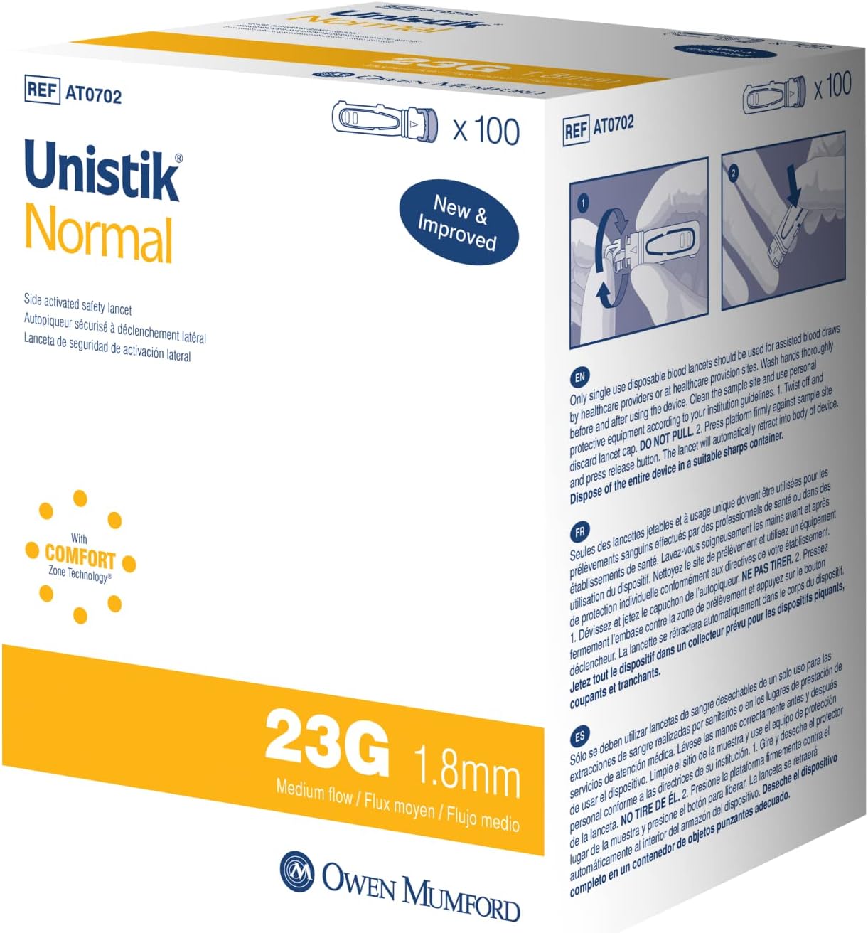 Owen Mumford Unistik 3 Safety Lancets (23G), 100 Count