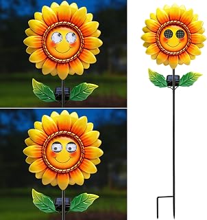 VOOKRY Solar Sunflower Stake with Moving Eyes,Metal Garden Decor Outdoor | Birthday Mother's Day Garden Gift for Women Mom, Waterproof Animated Sunflower Yard Decoration for Lawn Patio Pathway