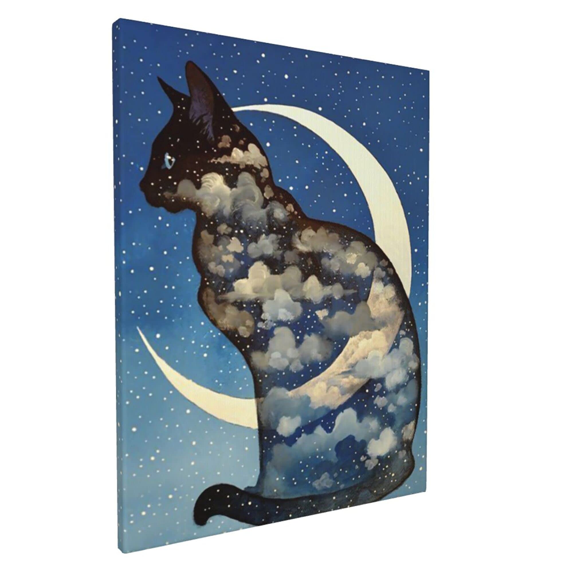 絵画。原画☆キャンバス F10【夜、黒猫が星を抱いて願い事をする】 絵画。原画☆キャンバス F10【夜、黒猫が星を抱いて願い事をする】