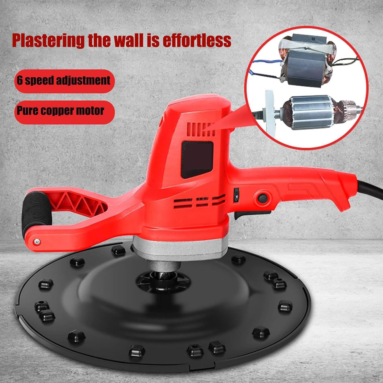 Paleta eléctrica para mortero de hormigón, máquina pulidora de mano con potencia de 1280 W y 6 velocidades variables para construcción industrial y alisado de paredes