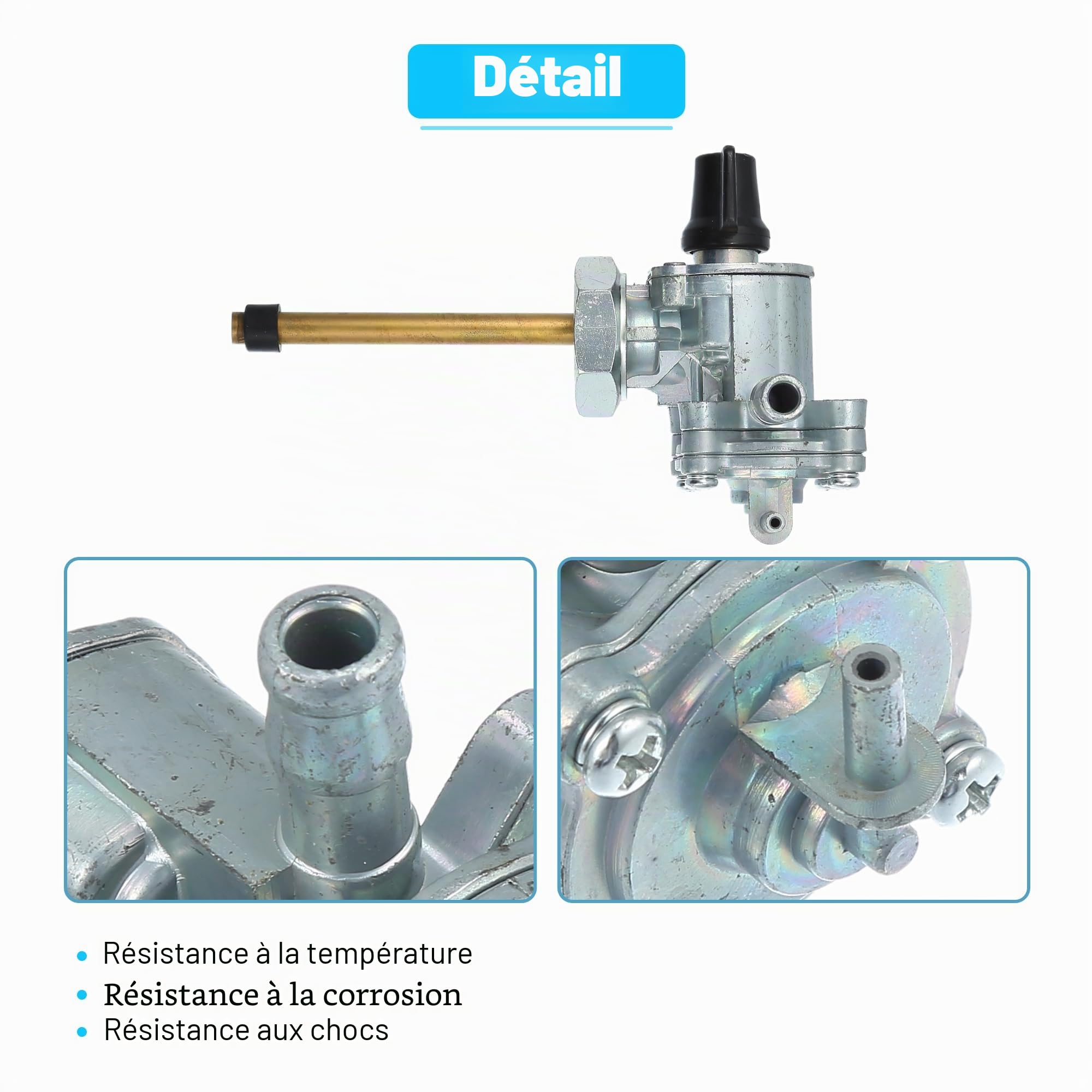 QUARKZMAN Robinet Réservoir Carburant Pour Honda CB500 1993-2003 1pc | Couleur Argent Et Or, Matériau Alliage Aluminium/Plastique, Longueur 23cm, Filtre 16.7cm, Diamètre 10mm