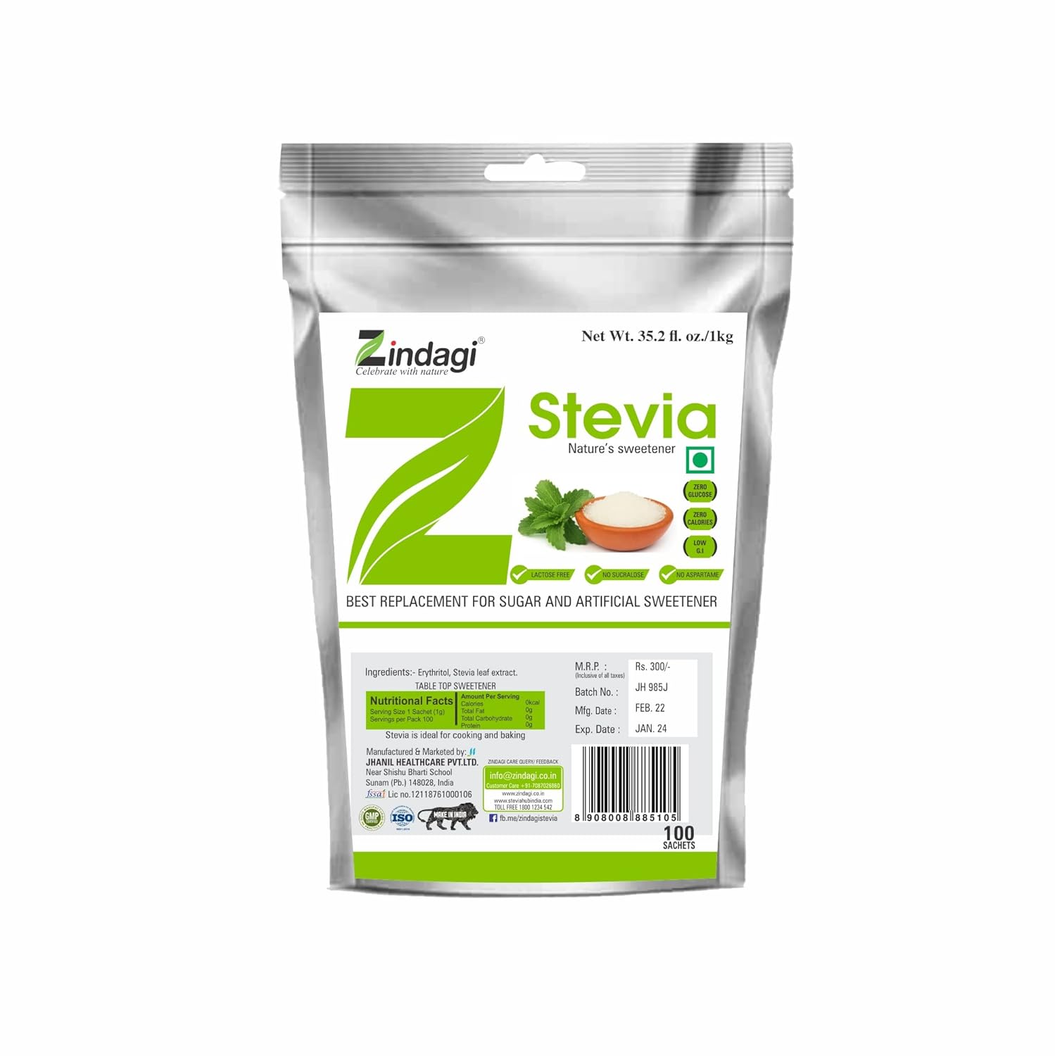 Zindagi Stevia Powder (Rab A 97) Extract Sugar Subsitute Stevia
