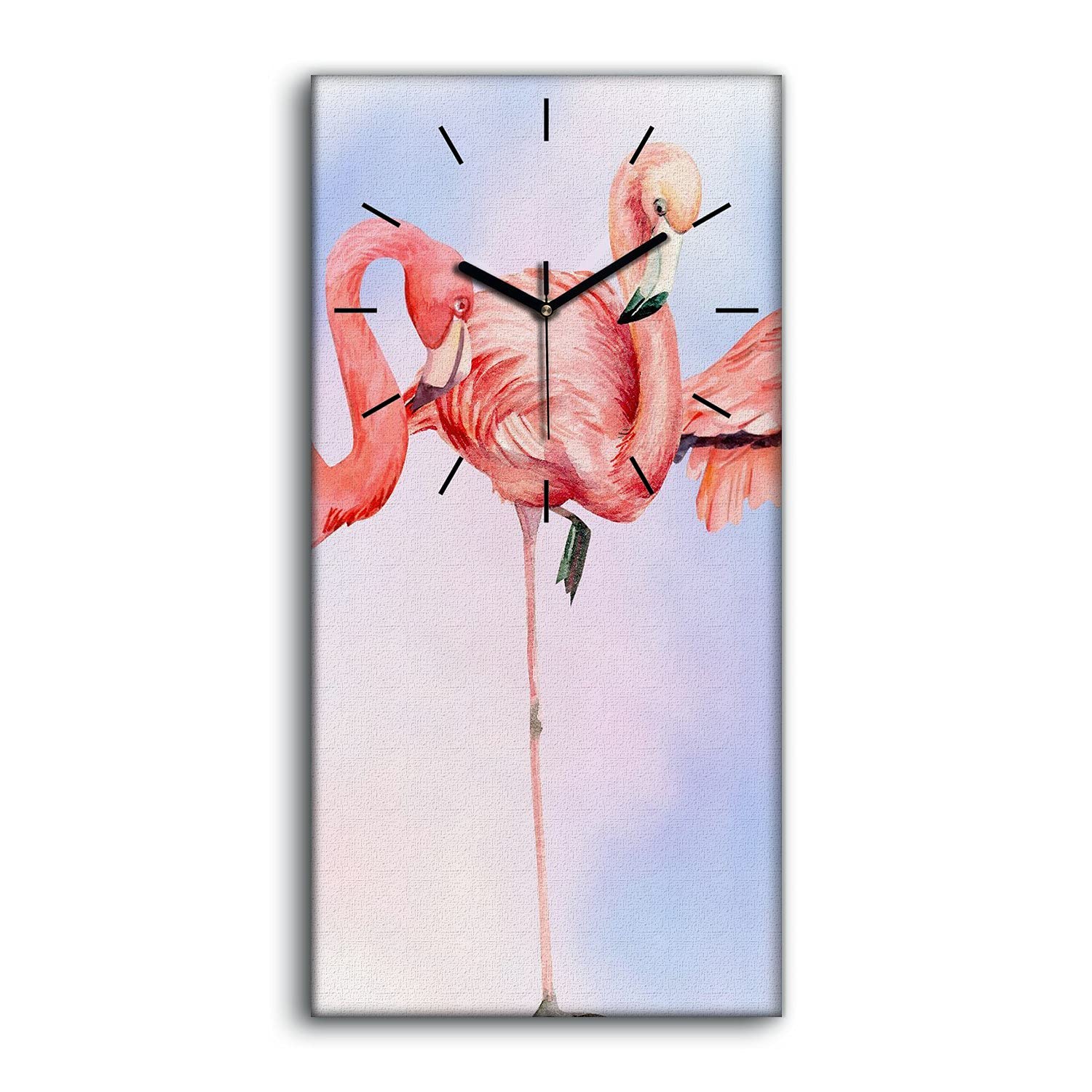 Horloge sur Toile Flamants Roses 30x60cm avec Aiguilles Noires pour Décoration Murale de Salon