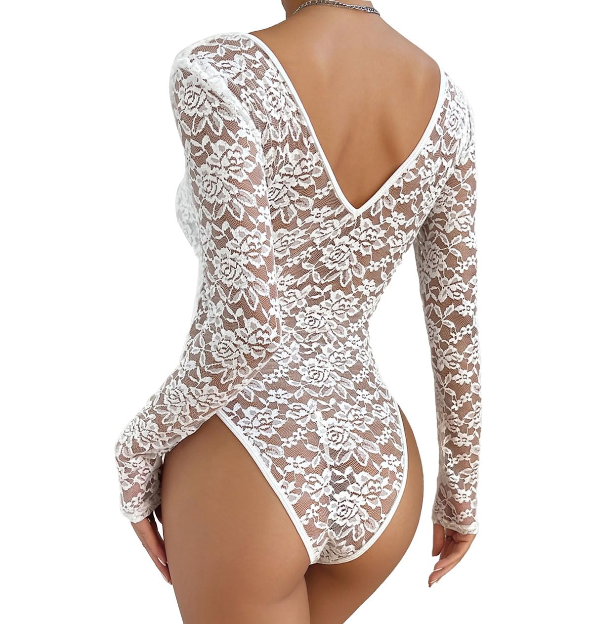 SHEKINI Body Femme Dentelle Élégant Chemise Haut Transparent À Manches Longues Col En V Corps Sexy Body Tops Chemise Pour Femmes