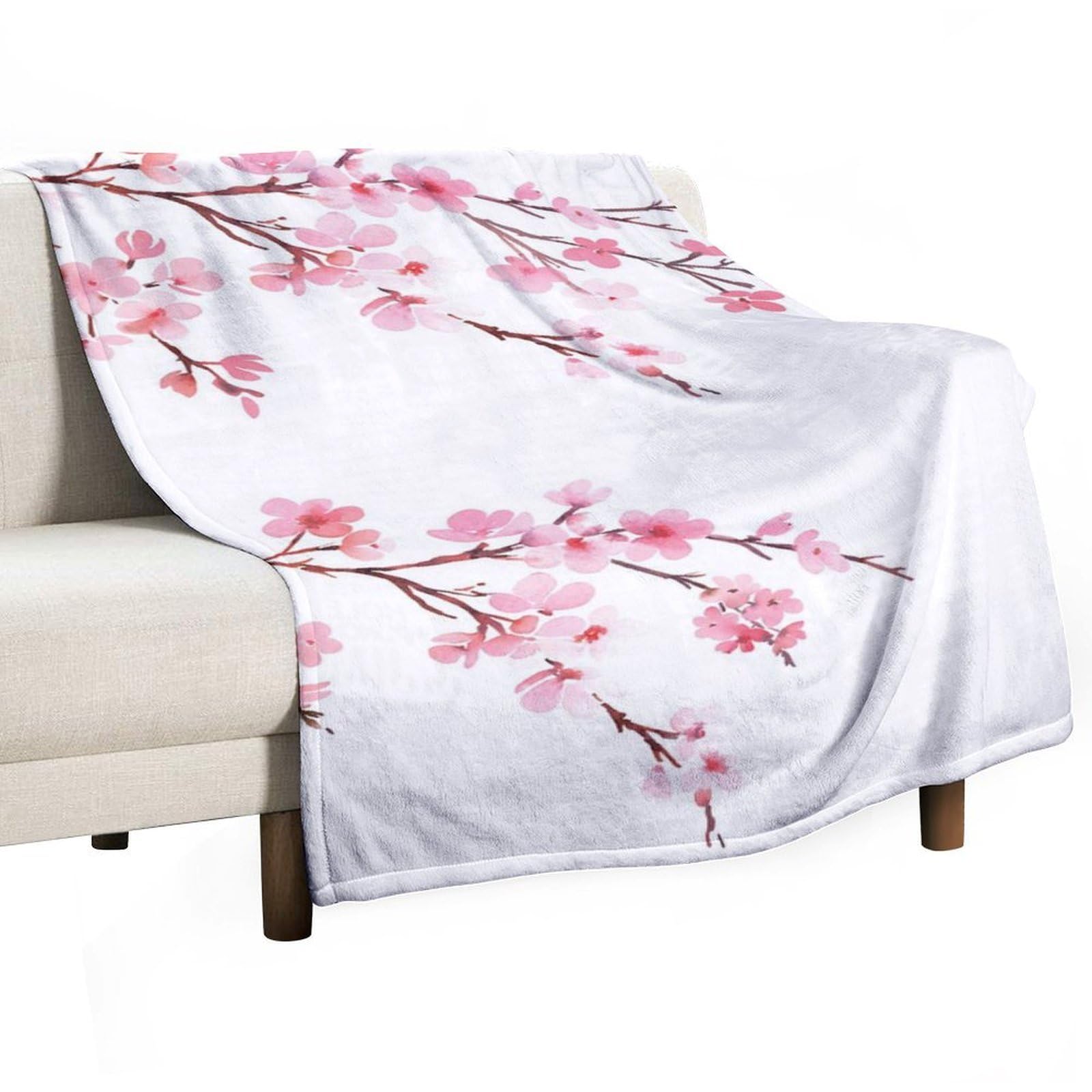 Hxwokrum Flannel Blanket, Cherry Blossoms Throw Blanket for Couch Sofa Bed Office, Soft And Comfortable Without Pilling