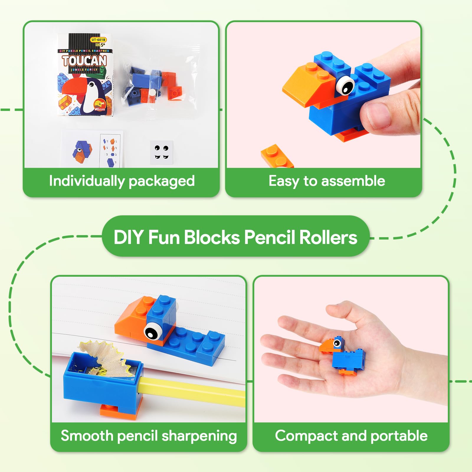 24Pcs Temperamatite Gadget Compleanno Bambini Stile Animale, Doppio uso di Blocchi e Temperamatite, Ideale per Regalini Fine Festa Compleanno